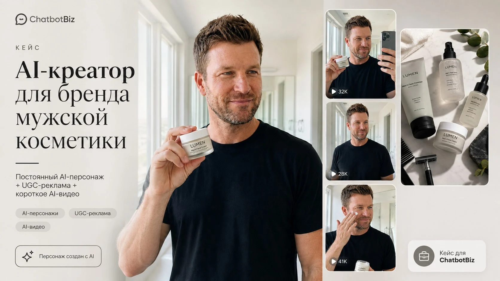 Обложка кейса AI-креатор для бренда мужской косметики