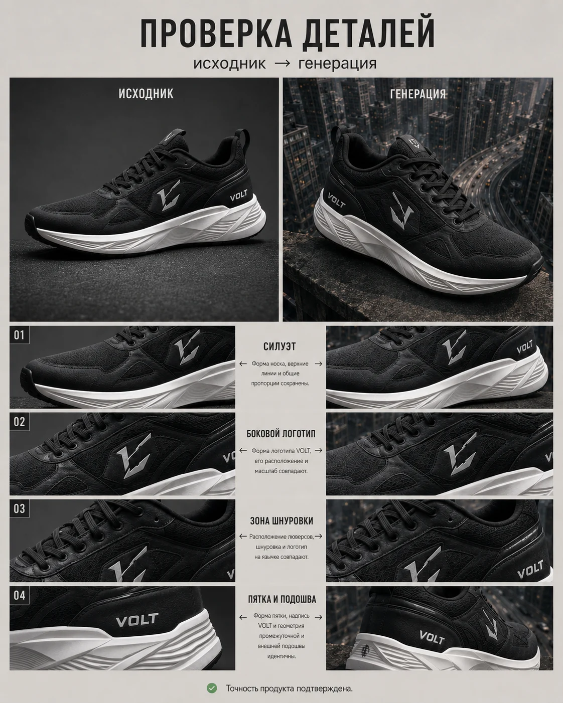 Проверка деталей кроссовка VOLT: исходник и генерация
