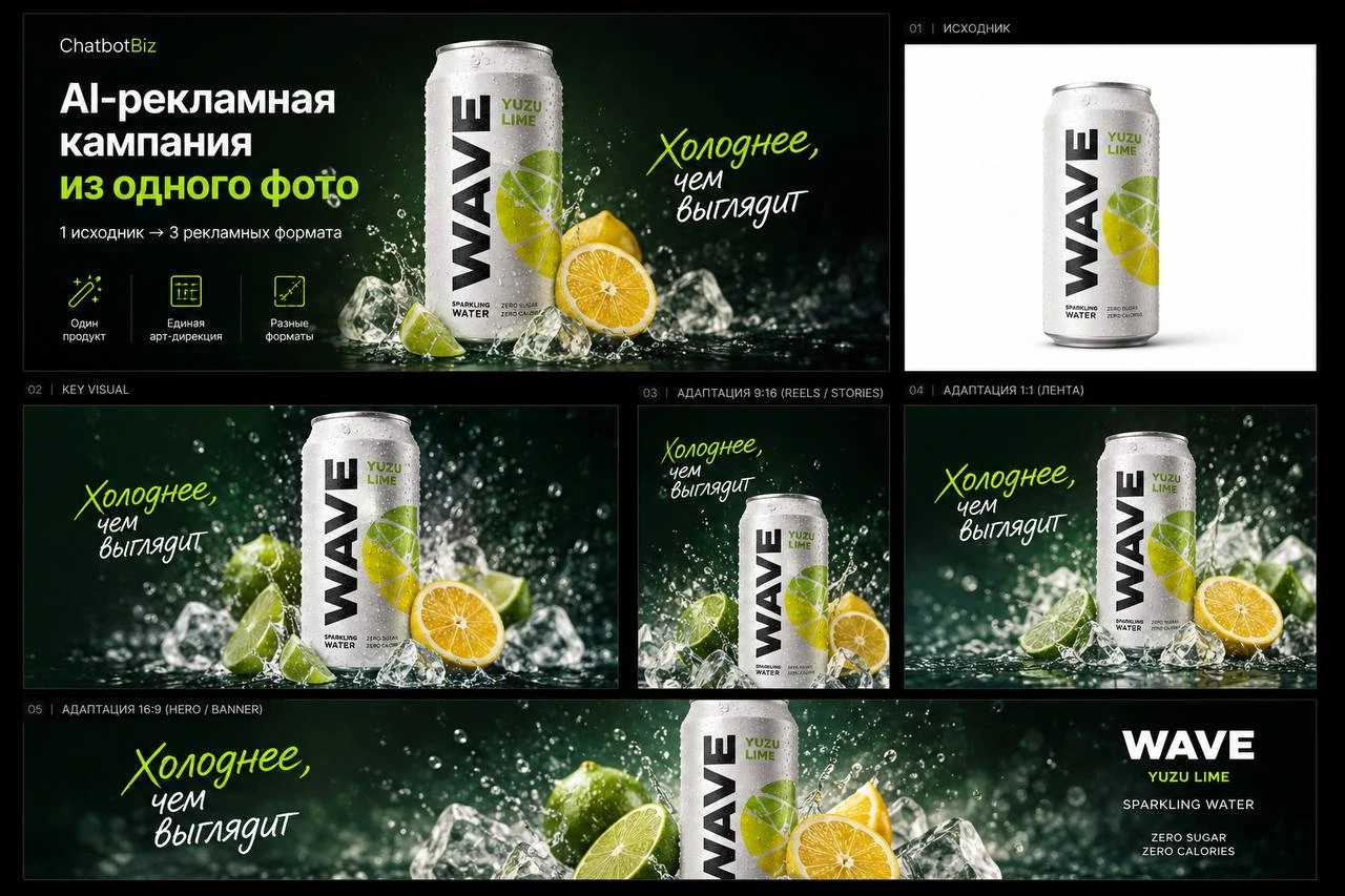 Исходник, key visual и адаптации кампании WAVE YUZU LIME